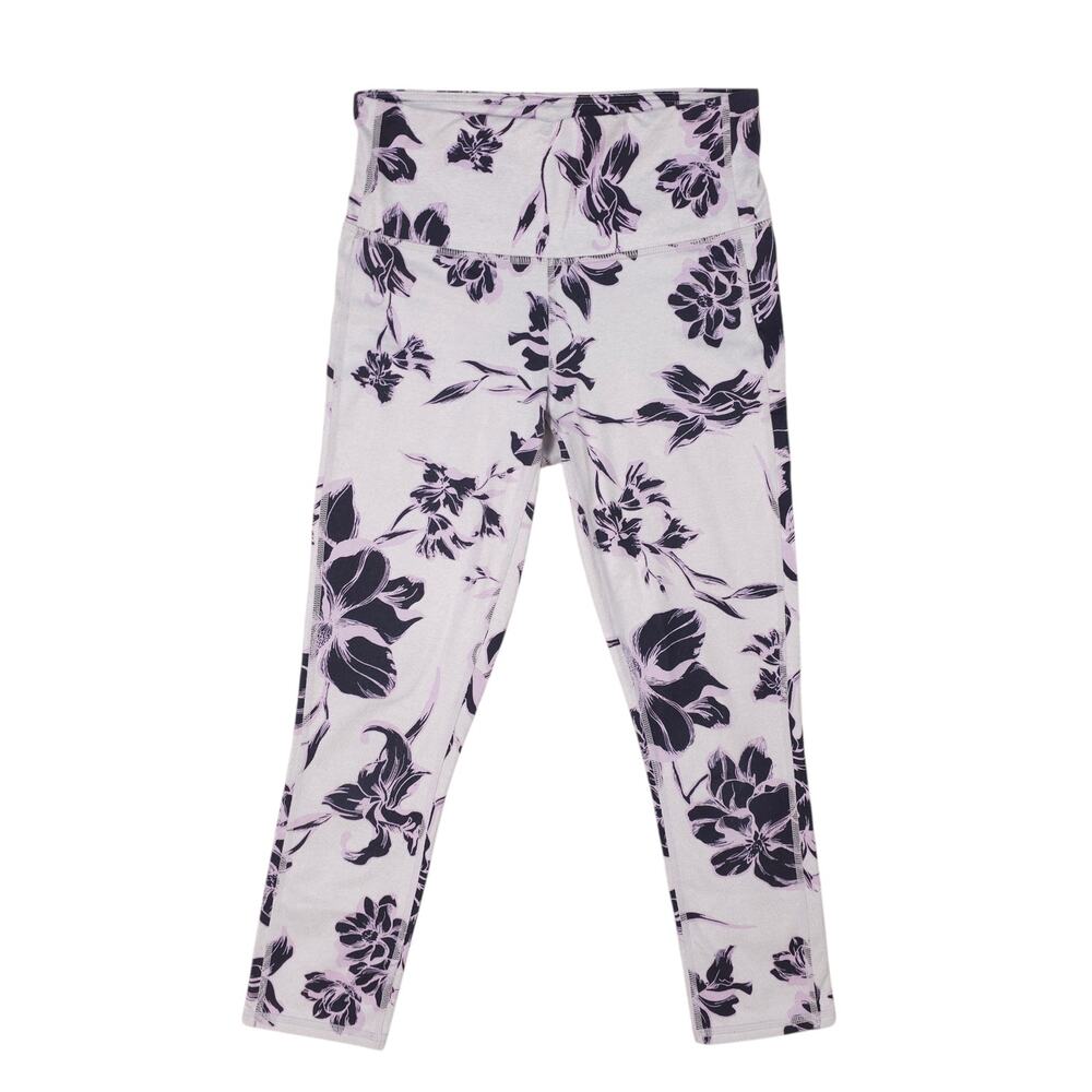 Athleta High Rise Crop Leggings Floral Lavender Gray Sz Extra Small
